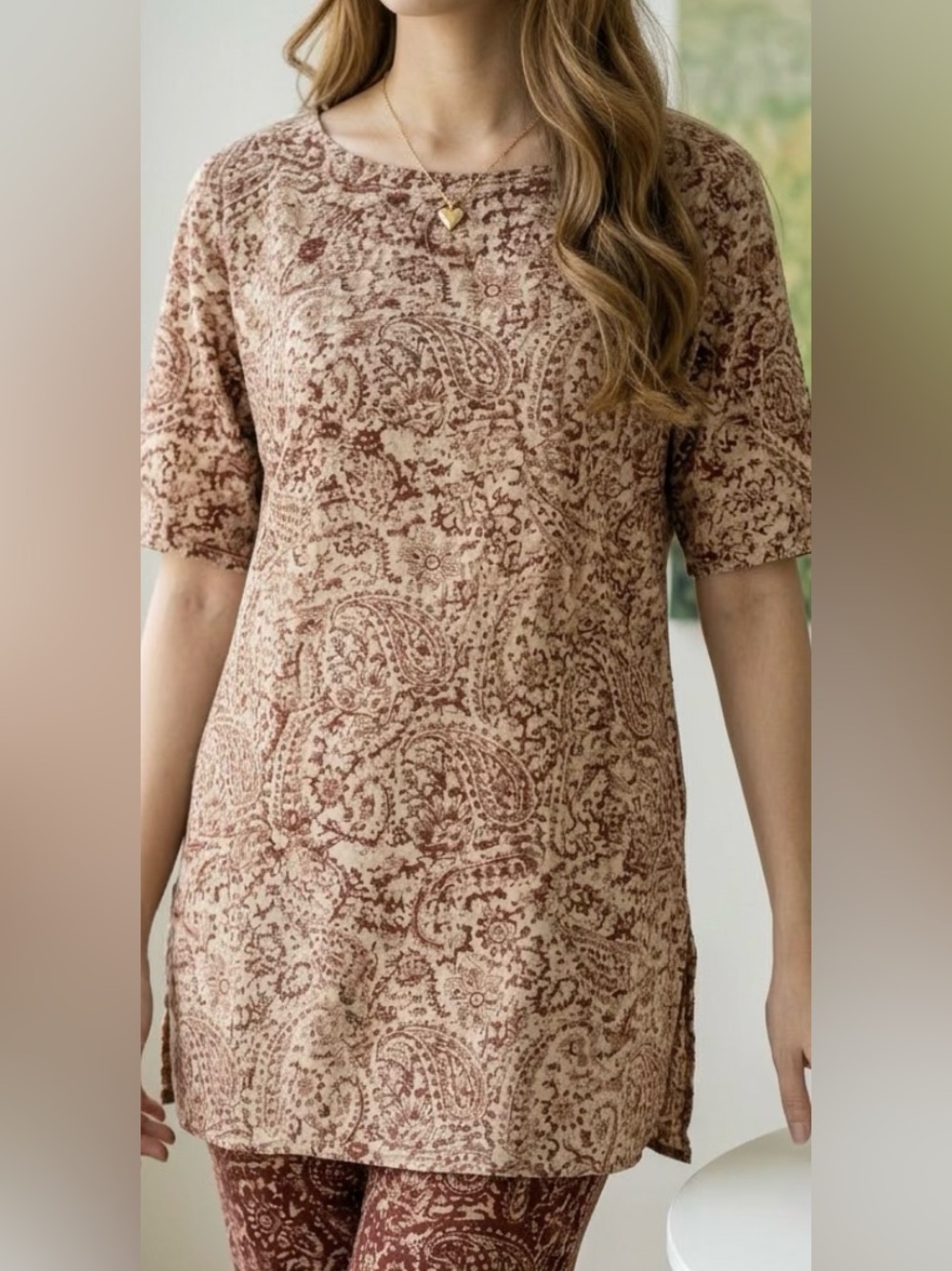 Fabindia Maroon and Beige Paisley Tunic